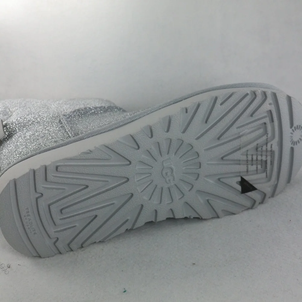 UGG Womens Mini Bailey Bow Silver Sparkle PAIR Boots NEW Sz 6 - Picture 8 of 8